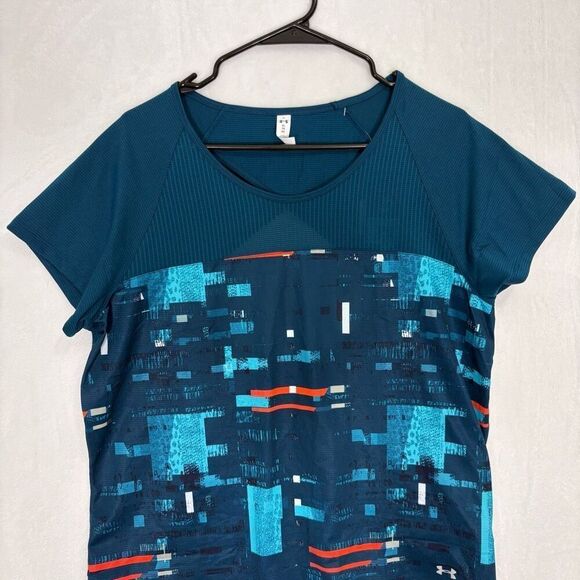 Under Armour Blue & Orange Patterned Short Sleeve Top Women's Size XL - Picture 2 of 14